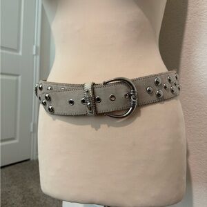 Kathy Van Zeeland Beige Silver Studded Belt